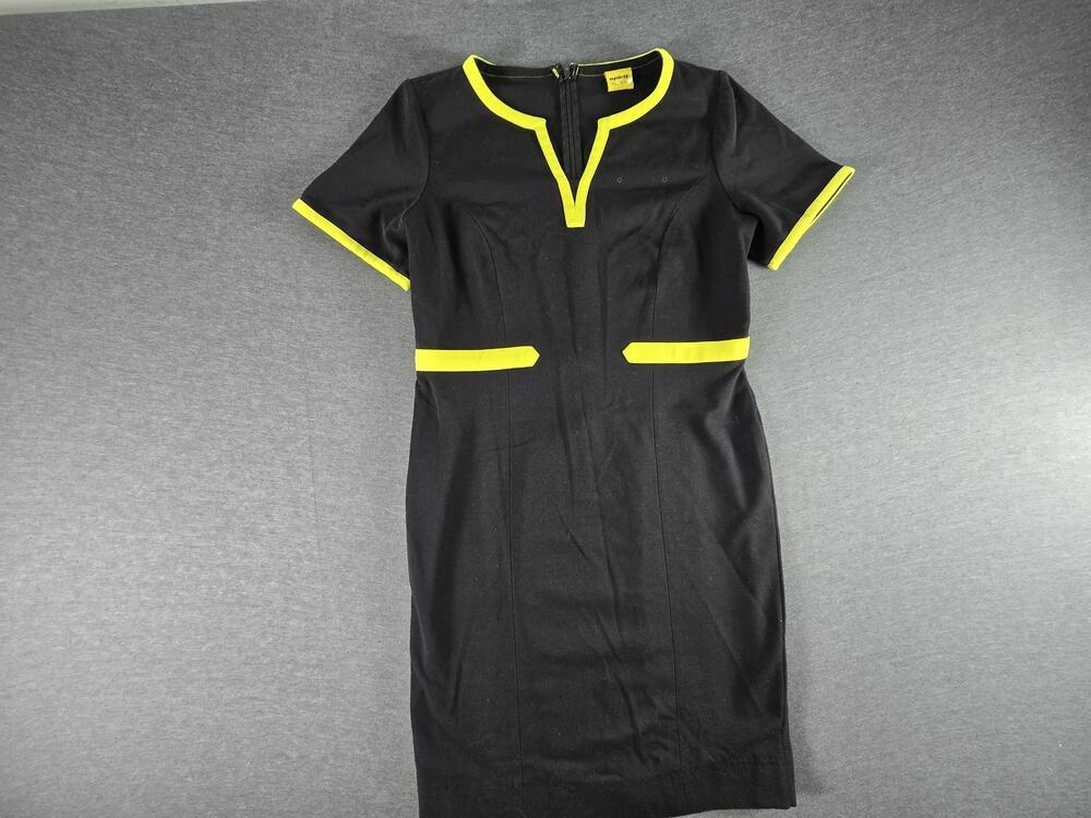 Spirit Airlines Dress Womens Size Black Yellow Trim Sheath Short Sleeve Workwear